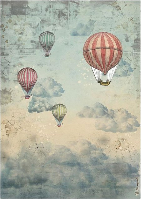 Stamperia Motiv-Strohseide Voyages Fantastiques - Air Balloons in Multicolor, A4 - Bild 1