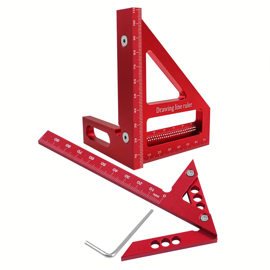 FNICEL Carpenter Square Winkelmesser Set mit Center Scribe Gauge und T-Typ Scriber in Rot - Bild 3