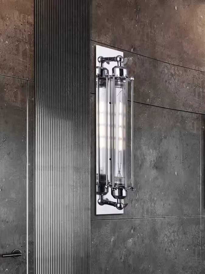 Vecli LED Wandleuchte im industriellen Vintage-Stil aus Metall und Glas, Farbe Silber, 8W - Bild 6