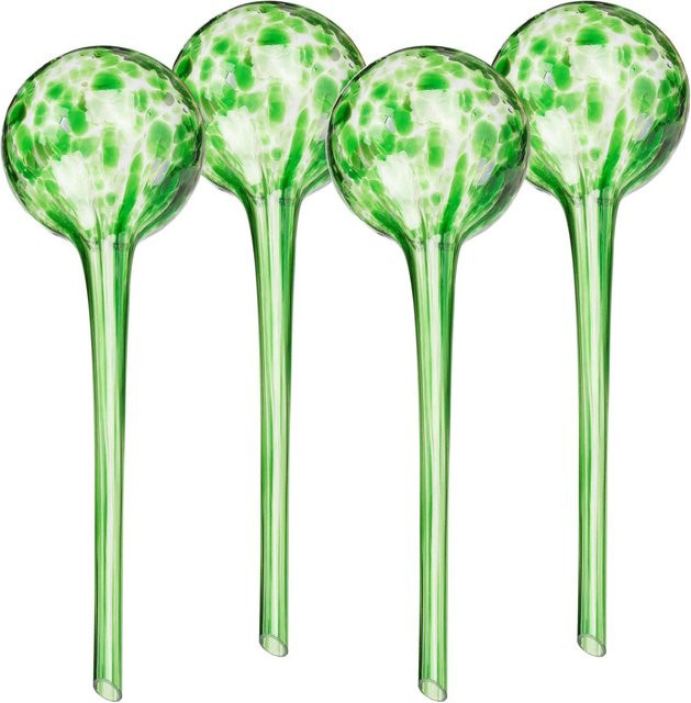 Relaxdays Selbstbewässernde Bewässerungskugeln aus Glas in Grün für Zimmerpflanzen und Balkonkästen, 4er Set, Höhe: 30 cm, Durchmesser: 9 cm - Bild 1