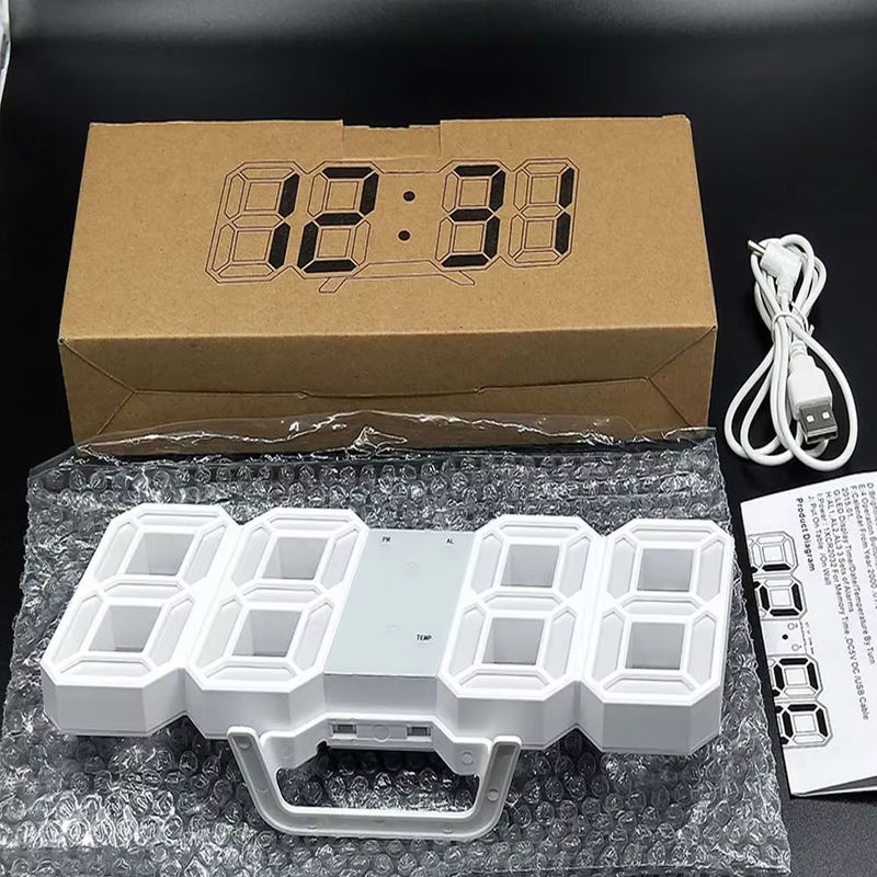 WOKLOK 3D LED Digitaler Wecker und Wanduhr mit Temperaturanzeige und Datumsanzeige, Weiß, Wandmontage - Bild 5