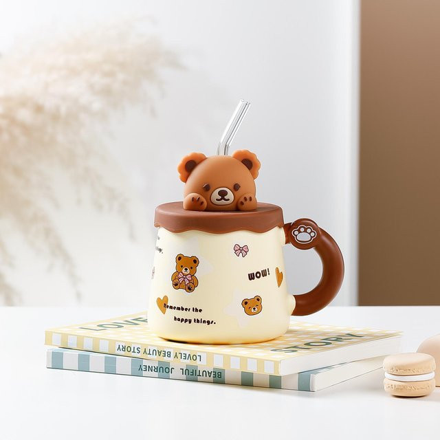 Kreativer Bären-Keramikbecher von Yiran Furniture, bunter Trinkbecher für Frühstück und Büro, 420 ml - Bild 1