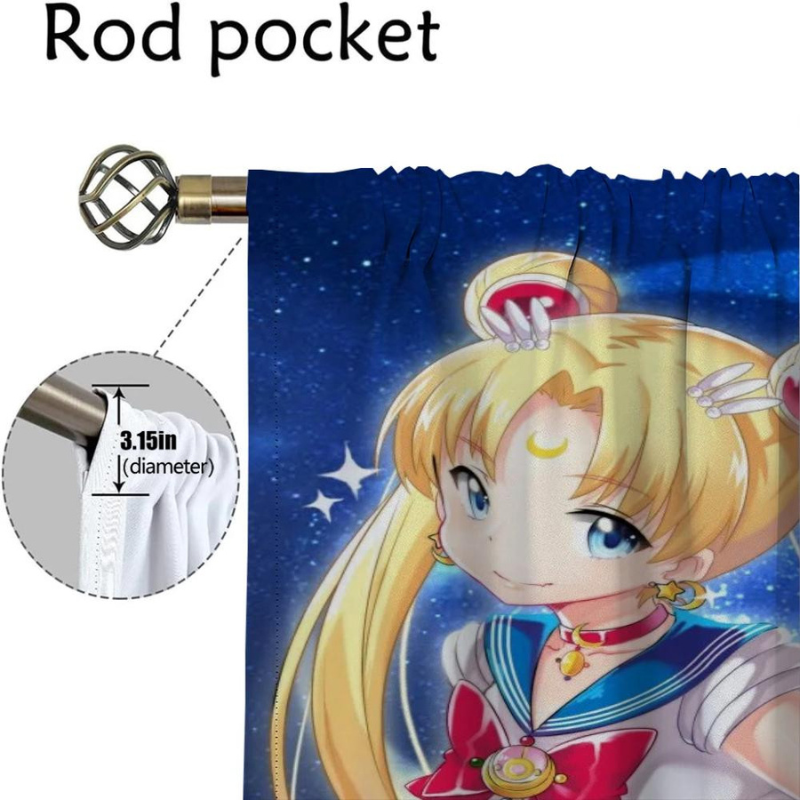 Sailor Moon Moskitonetze 2er-Set, moderne Fenstergardinen mit Grafik, Mehrfarbig, B: 50 cm, H: 70 cm - Bild 1