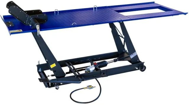 DeTec Motorradhebebühne Pneumatisch und Hydraulisch mit max. 450 kg Tragkraft und 790 mm Hubhöhe in Blau - Bild 1