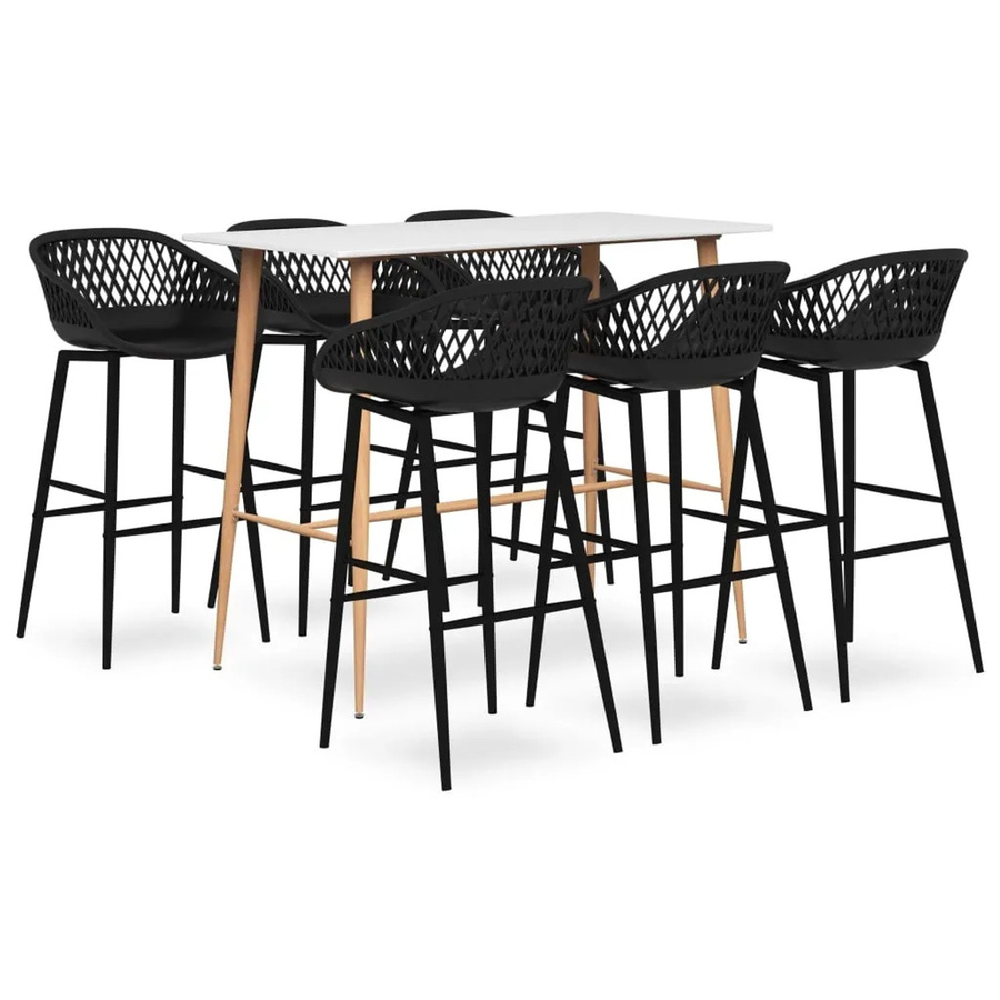 vidaXL 7-tlg. Bar-Set Modell 9 in Weiß und Schwarz mit Tisch und Stühlen aus MDF und Metall - Bild 2