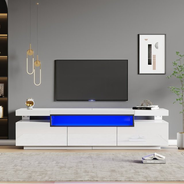 Aosom TV-Unterschrank für 70-79 Zoll mit 3 Schubladen und 16-farbiger LED-Beleuchtung, Weiß, B: 160 cm, T: 39 cm, H: 42 cm - Bild 1
