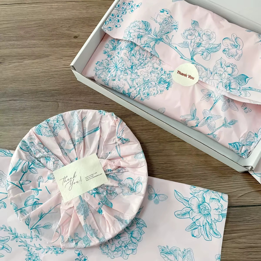15 Stück Seidenpapier mit Pfingstrosenmuster im Vintage-Stil in Pink für Geschenkverpackungen und Blumensträuße - Bild 3