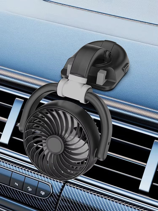 Lenovo Mini-Ventilator für das Auto, 360-Grad drehbarer USB-Elektrolüfter mit Saugnapf, Schwarz - Bild 5