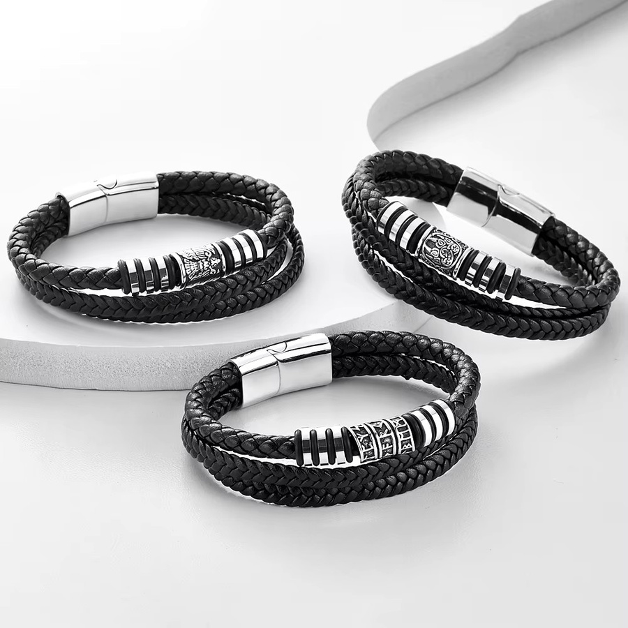 TOGA PULLA Armband, Edelstahl, schwarz geflochtenes Leder, Unisex - Bild 3