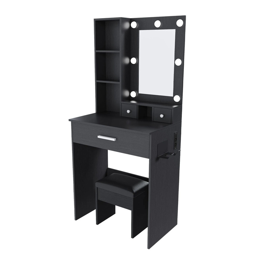 okwish Schminktisch Set mit LED Spiegel und Schubladen in Schwarz, B/T/H: 60 x 38 x 131 cm - Bild 2