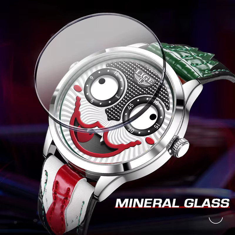 LIGE Armbanduhr, Quarz, Leder, Herren, Clown-Zifferblatt - Bild 4