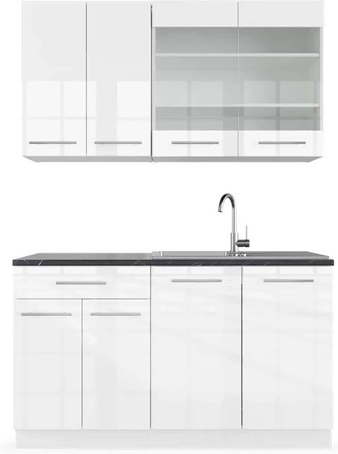 Vicco Fame-Line Singleküche in Weiß Hochglanz und Anthrazit, Breite: 140 cm - Bild 1