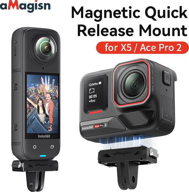 Magnetische Adapter Halterung für Insta360 X5, Ace Pro 2 und Insta360 Ace in Schwarz, Quick Release Halterung und Verlängerung als Zubehör für deine Action Kamera - Bild 1