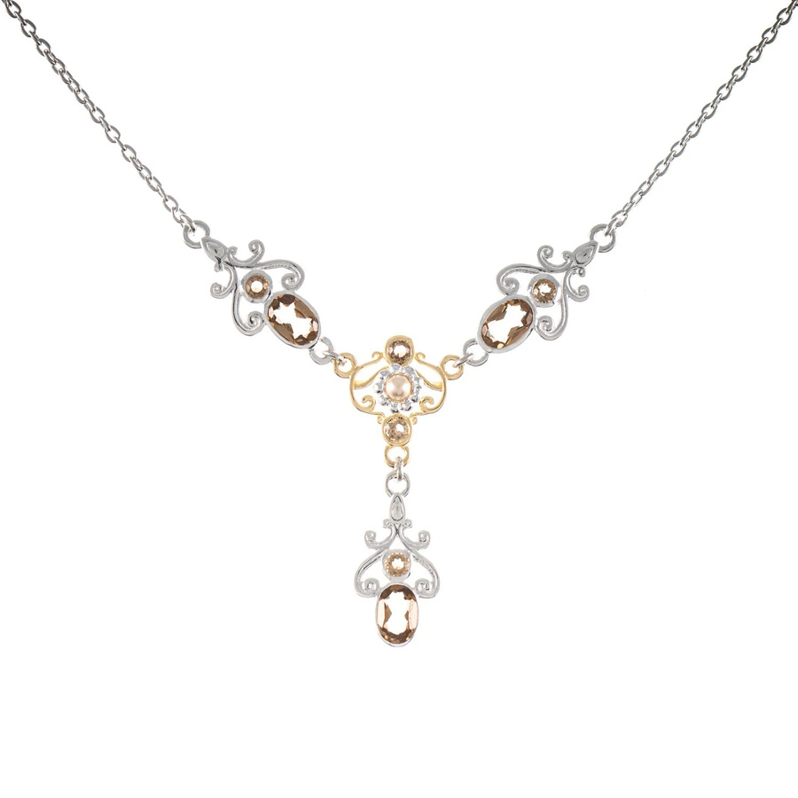 Collier 925 Silber, teilvergoldet, Zirkonia, Perle, Damen - Bild 1