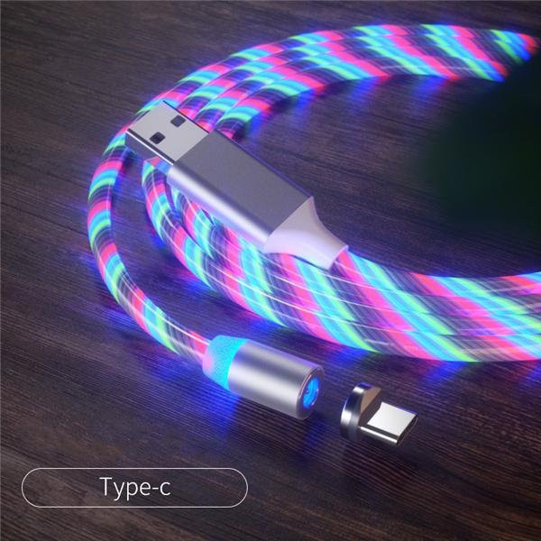 PISEN 3C LED-Licht-Schnellladekabel mit 2,4 A für iPhone, Samsung und Huawei, Multicolor, kompatibel mit USB-C, Lightning und Micro-USB - Bild 1