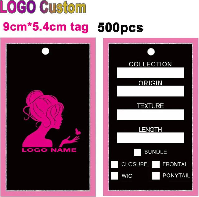 Flechazo Personalisierte Papier-Anhänger für Haarverlängerungen und Perücken mit individuellem Logo, 500 Stück, B/H: 5,4 x 9 cm - Bild 1