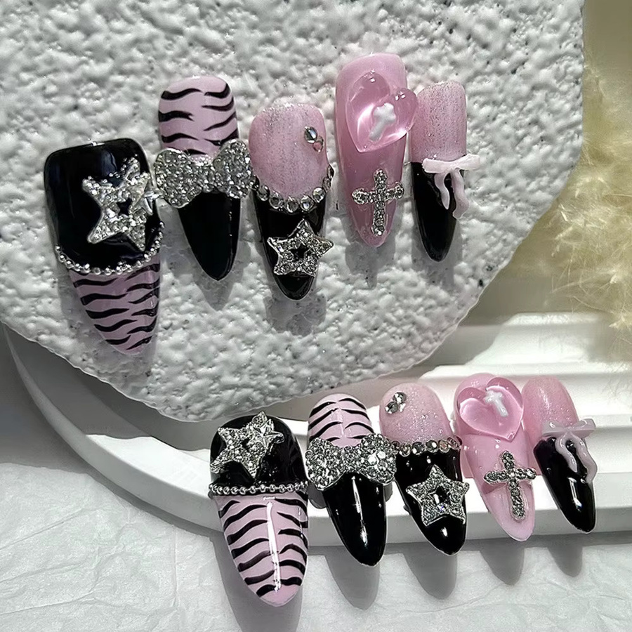 GIOIO Press On Nails, Schwarz Rosa, Glänzend - Bild 4