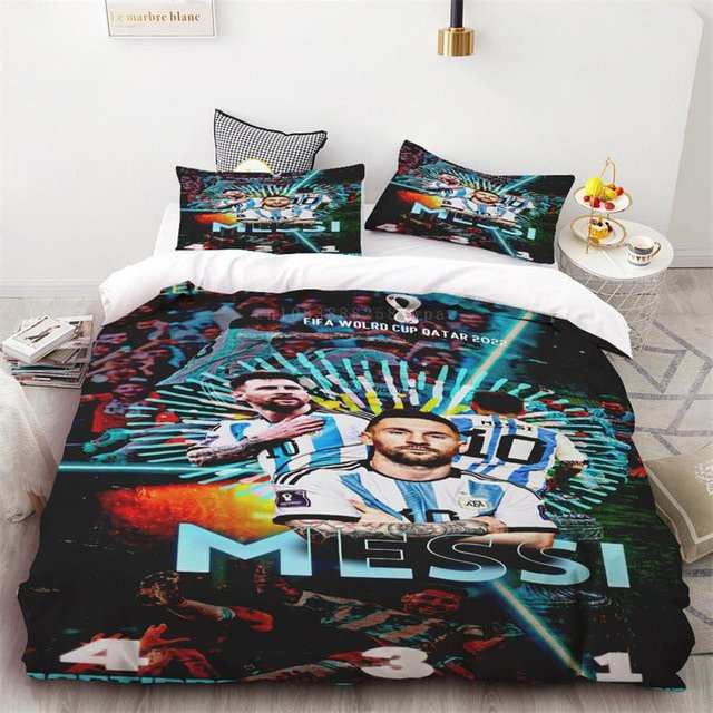 Bettwäscheset Fußballstar Messi Aufdruck aus weichem Polyester, 3-teilig, B/B: 228 x 228 cm - Bild 1