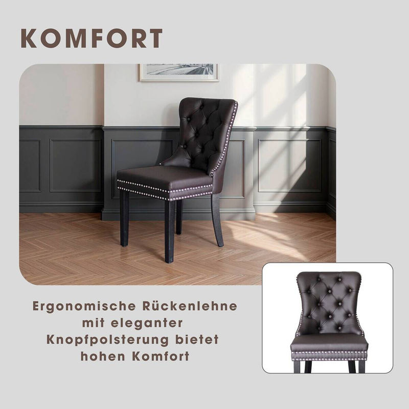 2er-Set Stühle DOMINO von byLIVING aus Kunstleder in Schwarz-Braun mit Knopfpolsterung, B/H/T: 48,5 x 93 x 61 cm - Bild 5