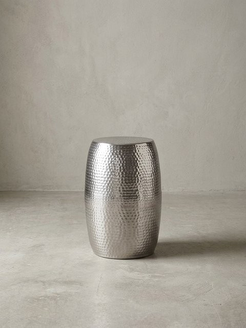 Beistelltisch KADIMA DESIGN rund aus Aluminium in Silber mit Hammerschlag-Optik im orientalischen Design, Durchmesser: 49,5 cm, Höhe: 30 cm - Bild 1