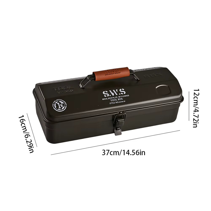 Tragbarer Werkzeugkoffer aus Eisen in Grün mit Anti-Rutsch-Funktion für Hardware und Camping, B/T/H: 37,0 x 16,0 x 12,0 cm - Bild 4