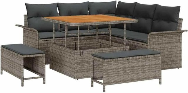 vidaXL Garten-Sofa-Set in L-Form mit 8 Teilen, Grau, inklusive Kissen und Stauraum für Terrasse und Garten - Bild 1