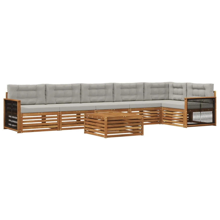 vidaXL Outdoor-Sofagarnitur L-Form aus Akazienholz mit 7 Kissen in Natur und Grau - Bild 2