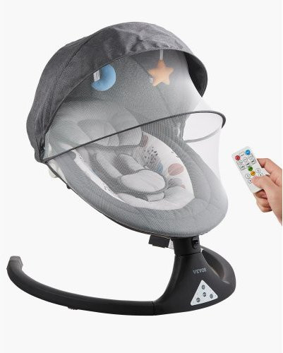 VEVOR Baby Schaukel mit 5 Geschwindigkeiten, tragbarer Babywippe in Grau mit 3 Sitzpositionen, Bluetooth, Fernbedienung, 10 Schlafliedern und Moskitonetz für Neugeborene bis 9 Monate - Bild 1