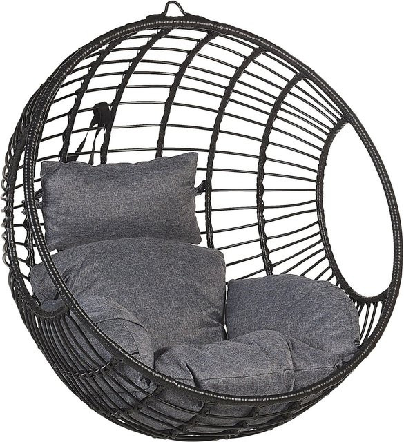 Beliani Hängesessel Polyrattan in Schwarz und Grau mit Kissen für Balkon und Wohnzimmer, B/T/H: 65 x 99 x 99 cm - Bild 1
