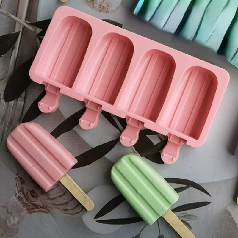 Ovale Silikon-Eisform mit 4 Mulden und doppeltem Rillenmuster für Eiscreme, Pudding oder Mousse - Bild 2