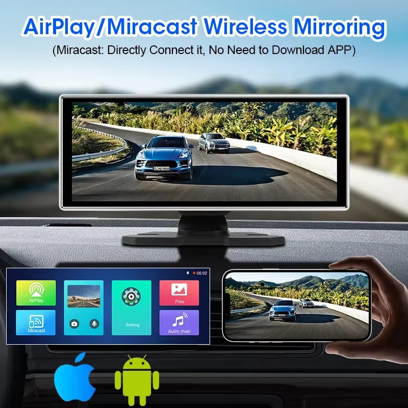 Srnubi 11,26 Zoll Dash Cam mit 4K DVR, Carplay und Android Auto, Dual Lens Recorder mit WIFI, Bluetooth, AUX und GPS in Schwarz - Bild 5