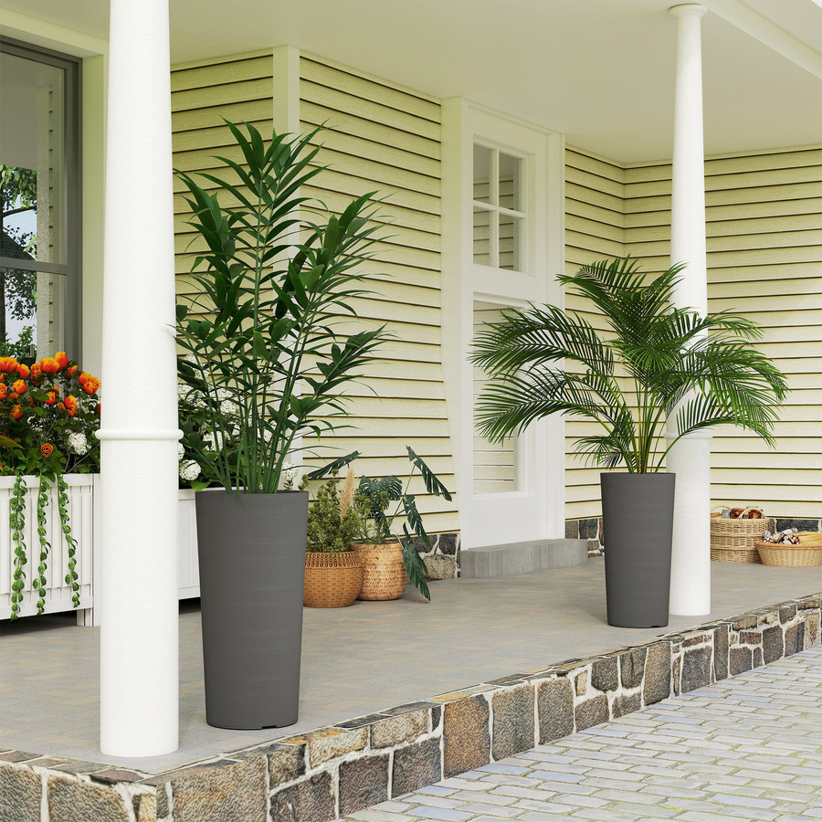 2er Set Outsunny Pflanzkübel aus Kunststoff in Anthrazit, stapelbare Blumentöpfe für Garten und Balkon, B/T/H: 35 x 35 x 60 cm - Bild 2