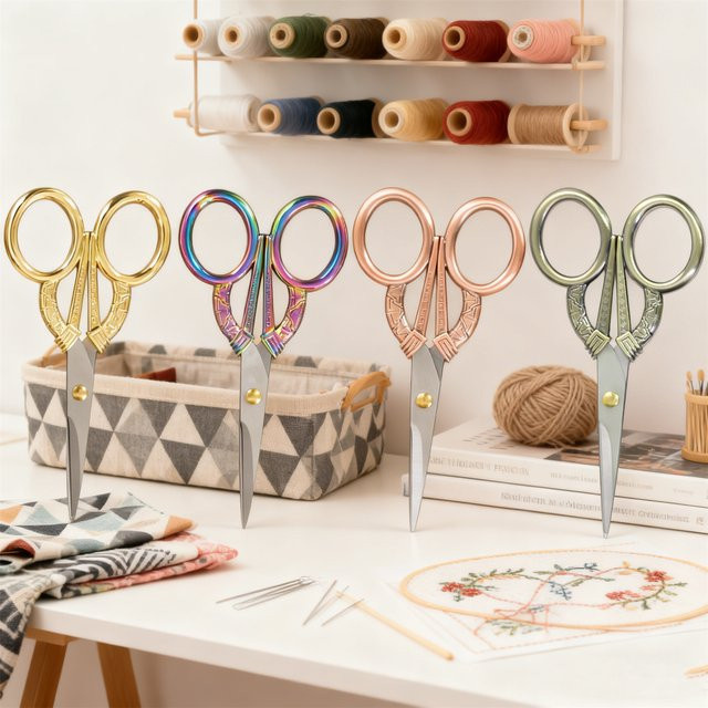 Vintage Mini Stickerei Schere aus Edelstahl in Gold und Multicolour für Näharbeiten und Schneiderbedarf - Bild 1