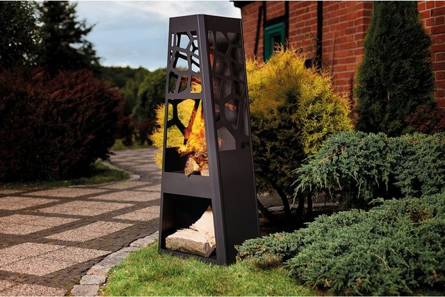 Dobar 35424 Gartenkamin XL aus Metall mit Stauraum in Schwarz, H x B x T: 124 x 48 x 30,5 cm - Bild 1