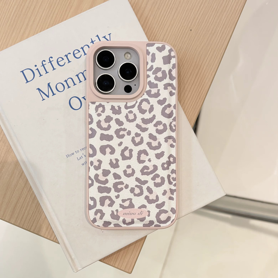 Rosa Schutzhülle mit Leopardenmuster aus Kunstleder für iPhone 17 Pro, 16, 15, 14 und 13 Pro Max mit matter Textur - Bild 3