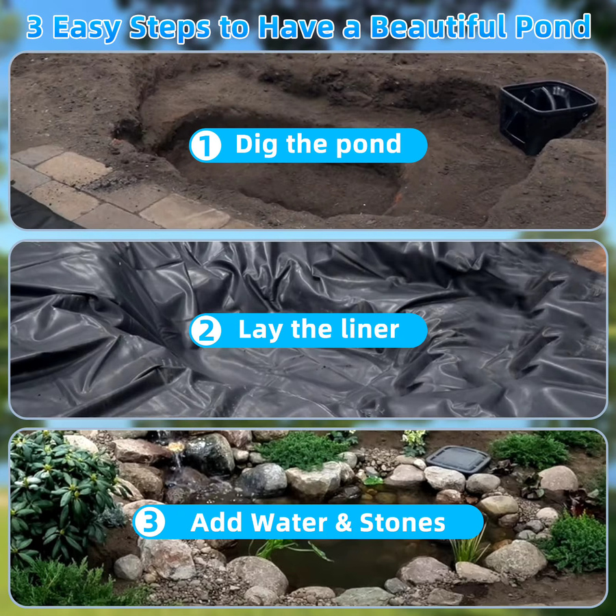 Verstärkte HDPE Teichfolie Schwarz 0,5 mm Wasserdichte Fischteich-Membran für Koi-Teiche und Gartenbrunnen - Bild 5