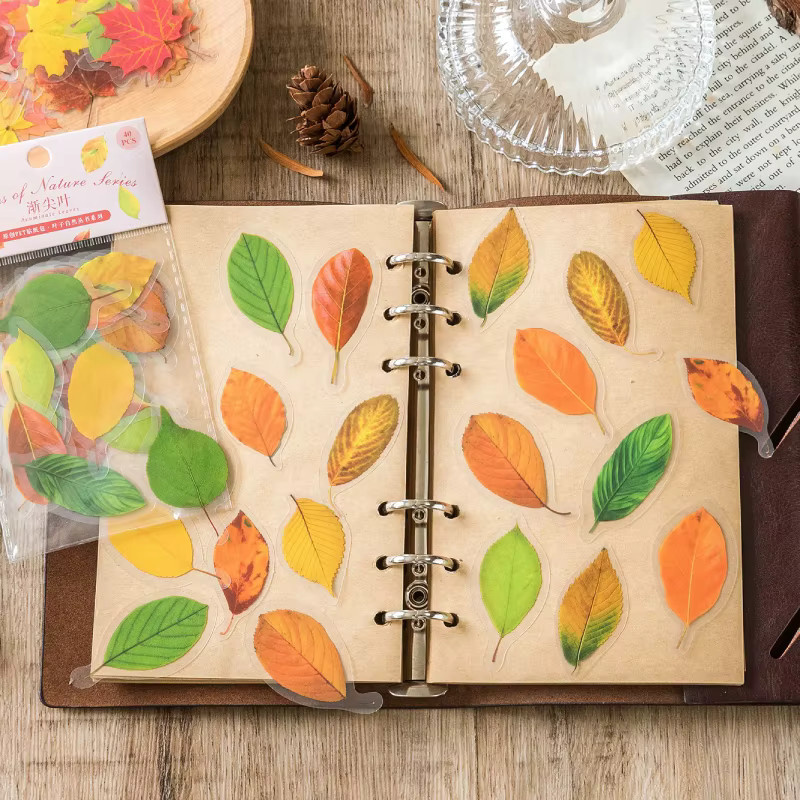 JIANQI 40 Stück Pflanzenblätter Aufkleber in Multicolour für Scrapbooking, Tagebuch und Planer - Bild 3