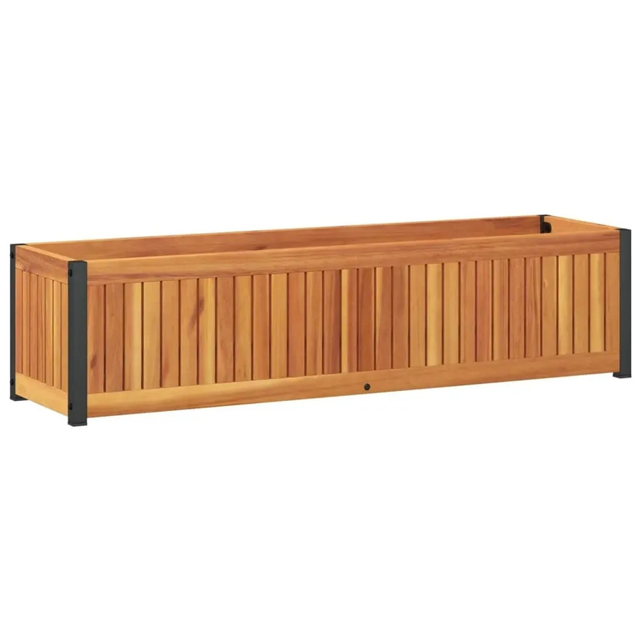 vidaXL Pflanzkübel aus Akazienholz und Stahl in Braun, B/T/H: 110 x 30 x 27,5 cm - Bild 2