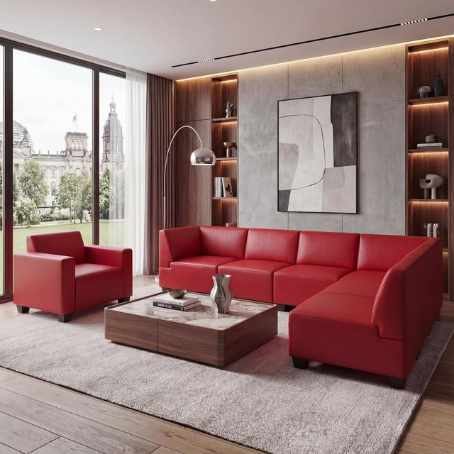 MCW Modular Sofa-System Lyon Lounge-Stil aus Kunstleder in Rot - Bild 1