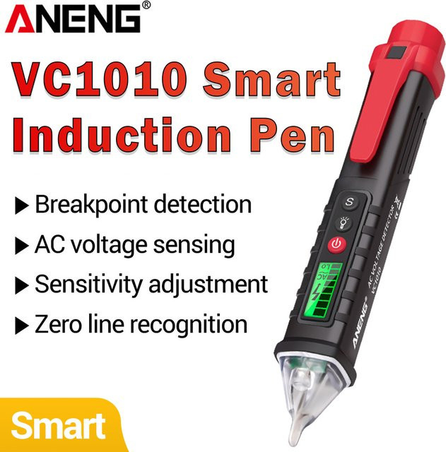 ANENG VC1010 Intelligenter Digitaler Spannungsprüfer für 12-1000V AC/DC in Rot - Bild 1