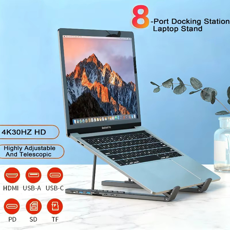 Luxuglow 8-in-1 USB-C Hub mit USB 3.0, TF/SD Kartenleser und PD-Schnellladung aus Legierung für Macbook und Laptop - Bild 2