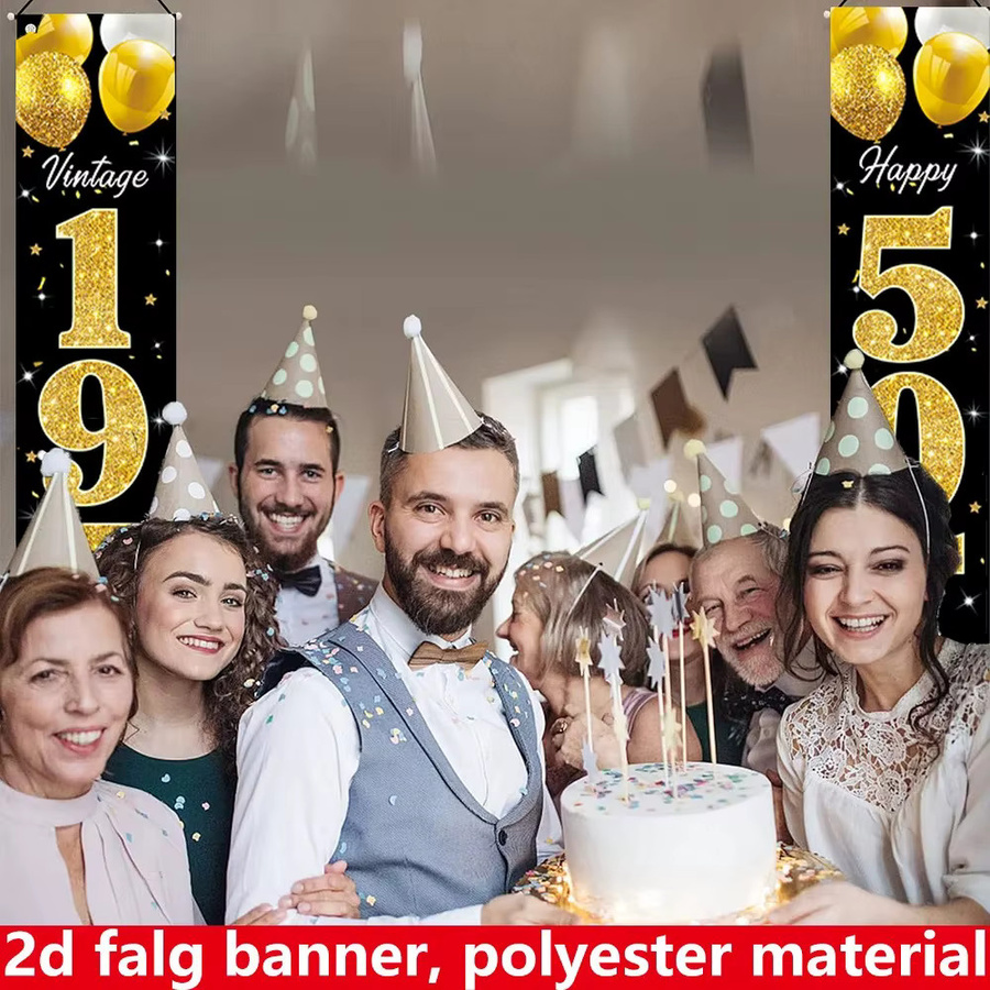 OURFETE Geburtstagsvorhänge zum 50. Geburtstag in Schwarz-Gold für Innen- und Außendekorationen - Bild 4