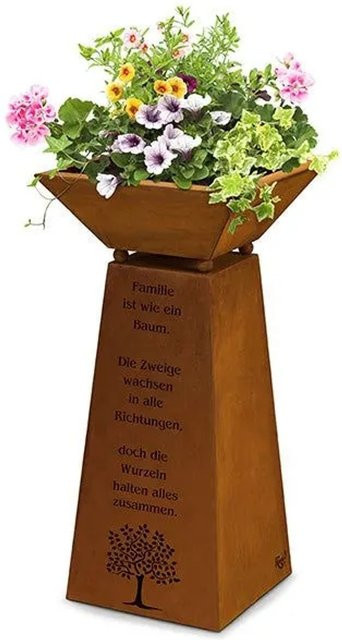 Rostikal Lebensbaum Pflanzsäule aus Cortenstahl mit Schale in Braun, Höhe: 57 cm - Bild 1