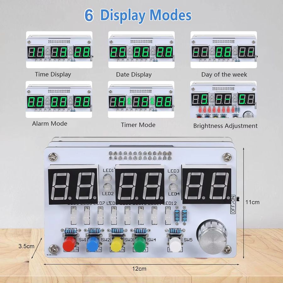 6-Bit-Digitaluhr zum Selbermachen als Lötprojekt mit Countdown, 24-Stunden-Wecker und bunten Lichtern in Multicolor - Bild 3