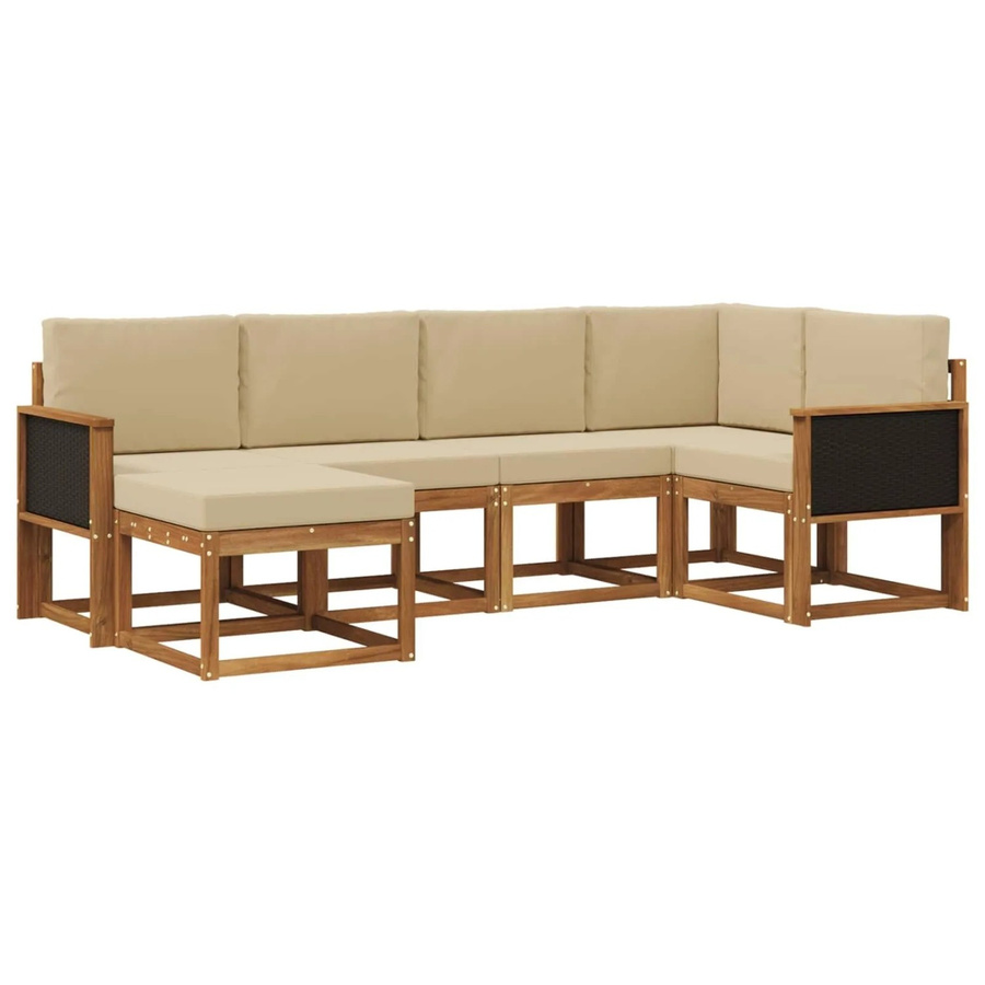 vidaXL Outdoor-Sofagarnitur aus Akazienmassivholz in Natur und Beige, 6-teiliges L-Shape Gartenmöbel-Set mit Polstern für Terrasse und Garten - Bild 2