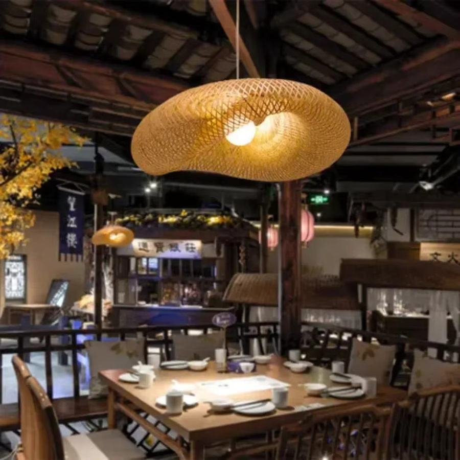 JOYINLED Rustikaler Bambus-Kronleuchter und Stehlampe in Schwarz mit warmweißem LED-Licht für Wohnzimmer und Restaurant - Bild 3