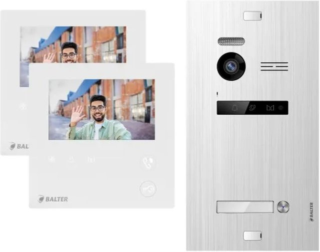 Balter Evo Mini Video Türsprechanlage Komplettsystem für 1-Familienhäuser in Silver mit 2x 4,3 Zoll Monitoren und 2-Draht Bus Technologie - Bild 1