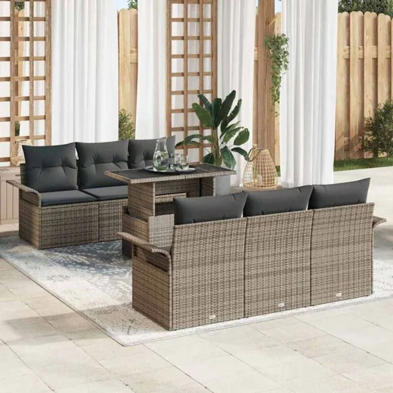 Vidaxl Garten-Sofa-Set aus Poly-Rattan mit 7-teiligem Zubehör und integriertem Stauraum in Grau - Bild 1