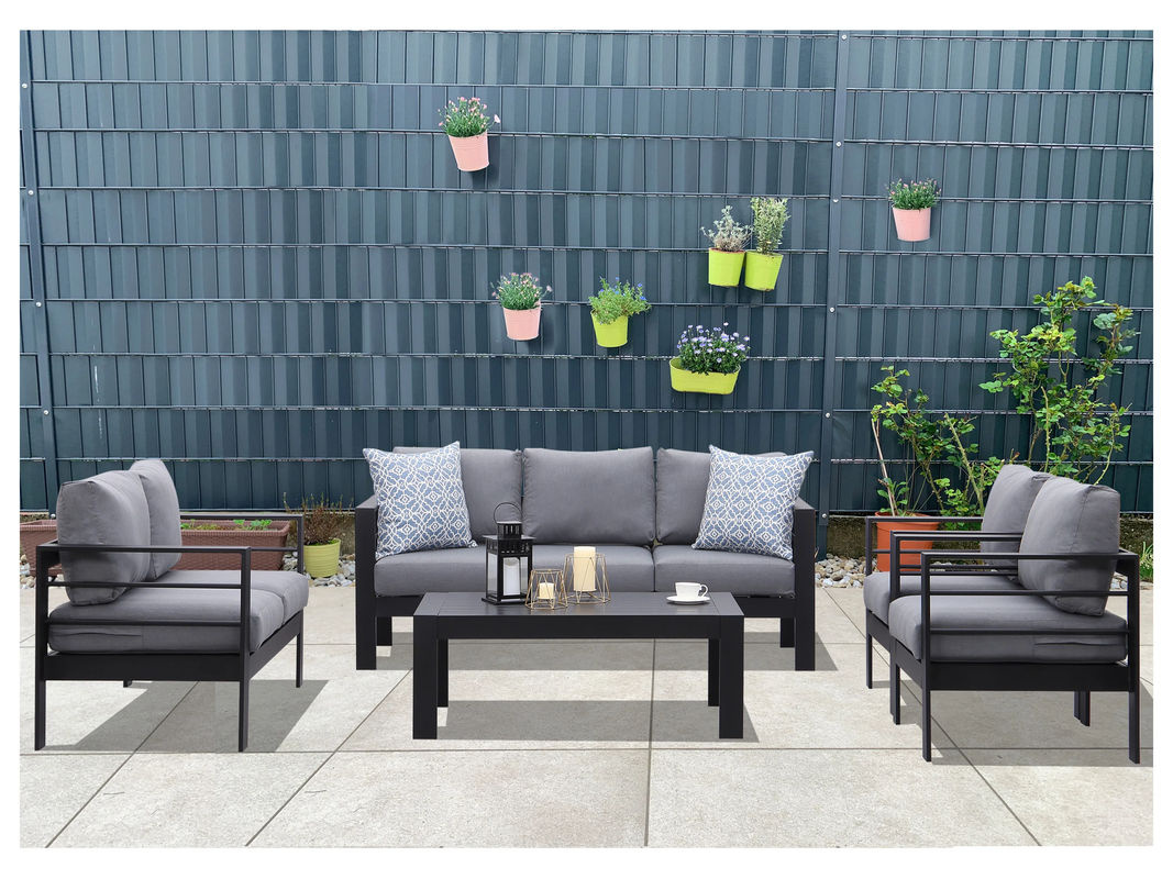 MEXO Gartenmöbel Lounge-Set Genua 7-Sitzer mit Polstern in Schwarz und Dunkelgrau - Bild 2