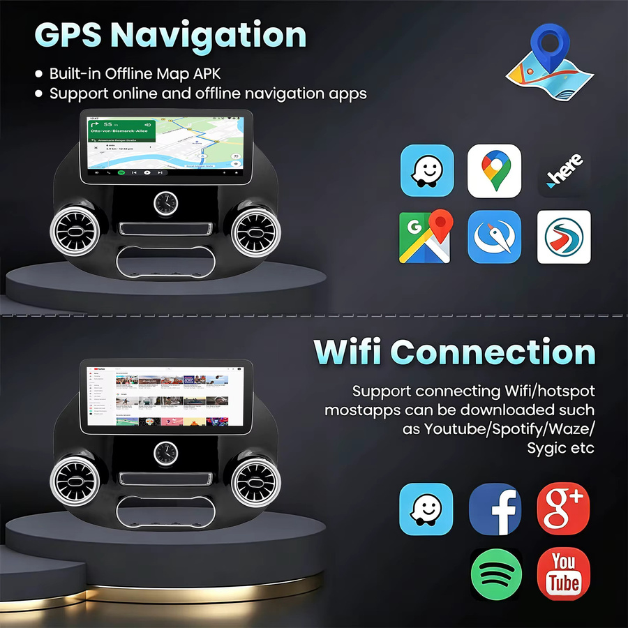 ESSGOO Android 15 Autoradio für Mercedes-Benz Vito W447 (2016-2021) mit 12,3 Zoll IPS Display, 6GB RAM, 128GB Speicher, GPS, Bluetooth, WLAN, kabelloses Carplay und Android Auto, Schwarz - Bild 3